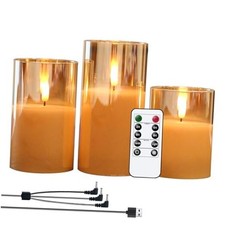 Rechargeable LED Flameless Flickering Glass Candles with Rechargeable-Gold