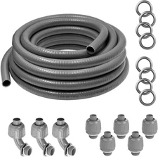 1/2" Liquid-Tight Flexible NM Electrical Conduit with Connector Fittings 25 Ft
