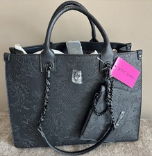 Betsey Johnson Black Embossed Floral Skull Tote w Purse Zip Closure