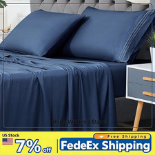 4 Piece Bamboo Sheet Set Soft Cooling Breathable Deep Pocket Wrinkle Free Luxury