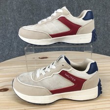 Nautica Shoes Youth 2 Beige Low Top Fashion Sneakers Lace Up Mixed Fabric