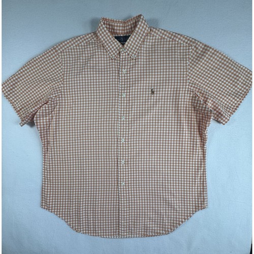 Polo Ralph Lauren Short Sleeve Button Down Oxford Shirt Men's XL Orange Gingham - Picture 4 of 7
