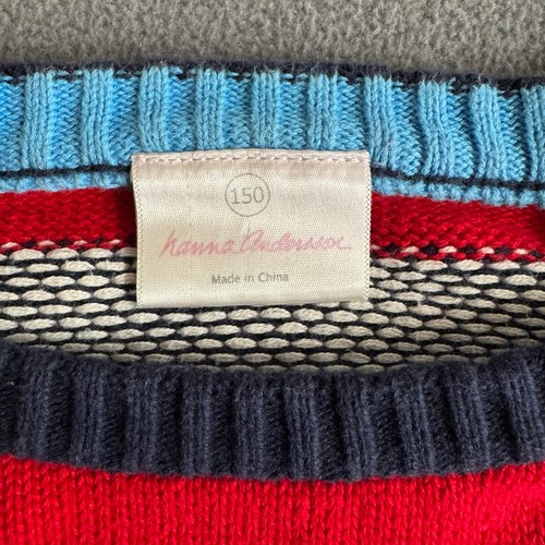Hanna Andersson Crew Neck Striped Sweater Boys 150 (12 US) Gray Blue Elbow Patch - Picture 7 of 8