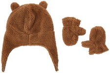 Baby Hat and Mitten Set Khaki Brown 12-24 Months