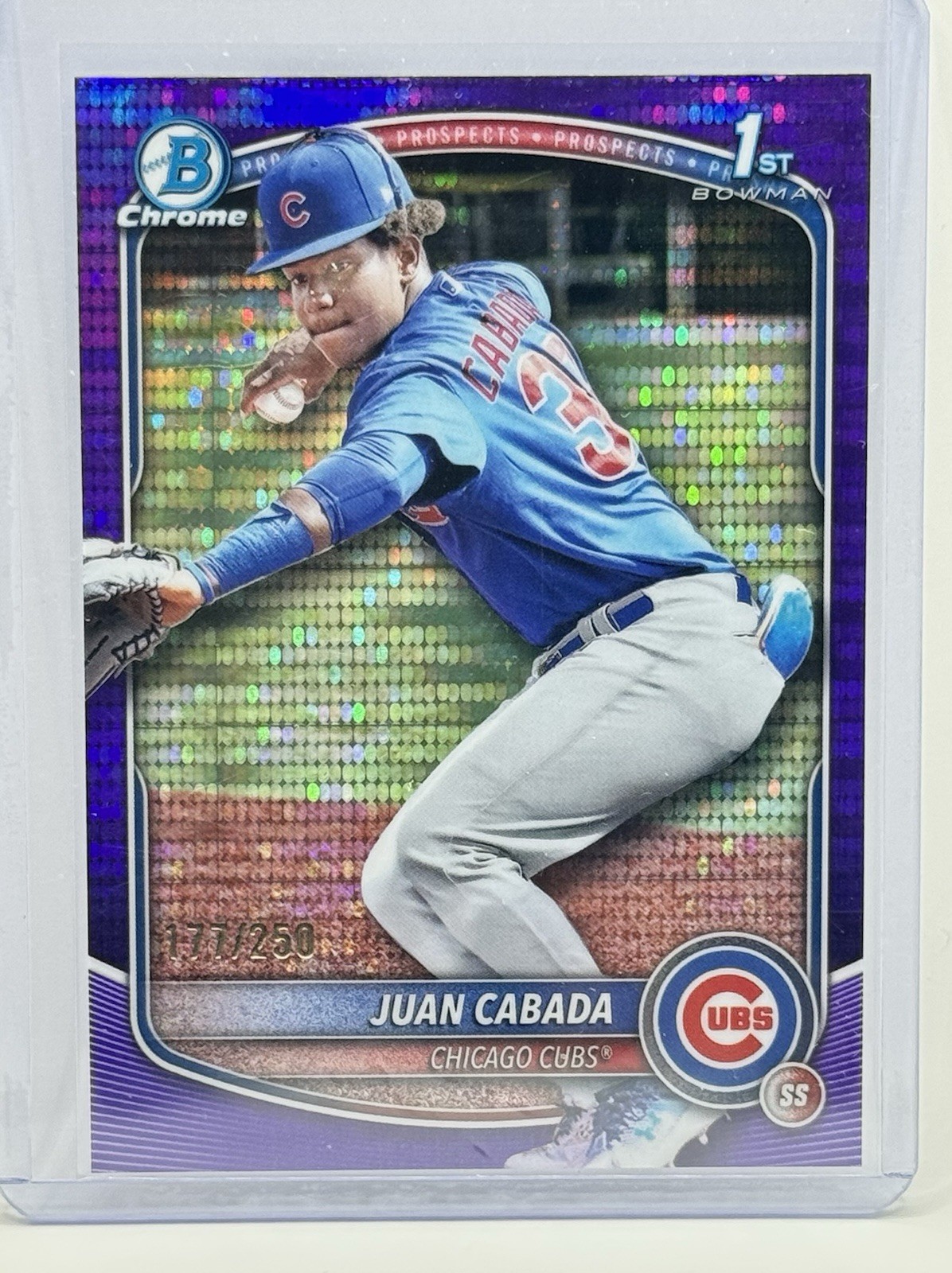 2025 Bowman Chrome Juan Cabada 1st Bowman Purple Refractor #/250 Cubs Prospect