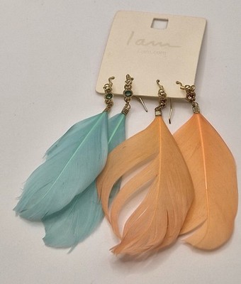 Boho Festival Feder Ohrringe Aqua & Pfirsich ungetragen neu mit Etikett Geschenk