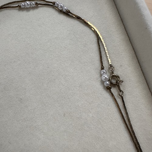 Necklace Gold Tone Chain with White Beads 30 Inches Korea - Picture 3 of 5