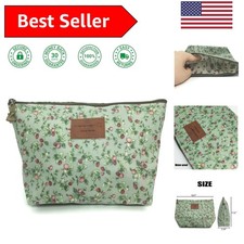 Elegant Green Floral Makeup Cosmetic Bag   Perfect 8.6"x5"x3" Travel Case