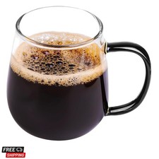Clear Borosilicate Glass Coffee Mug with Black Handle, 450ml/16oz, Ideal for ...