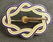 RD 1906 Sterling Edwardian Blue White Guilloche Enamel Scarf/Sash Pin Brooch 2.5