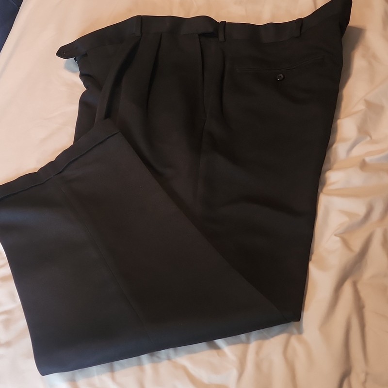 George Men's Black Pleated Dress Pants Straight Leg Regular Fit 42W