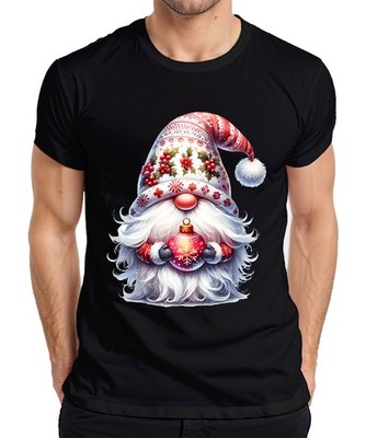 Cute Christmas Gnome with Christmas Bauble and Elderberry Design Mens T-Shirt