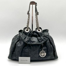 Auth Christian Dior Cannage Leather Shoulder Bag, Black 2Y10141