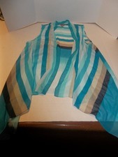 Chico  s 2/M Easy wear Sleeveless Beachy Sheer Asymmetrical Open Longline Vest