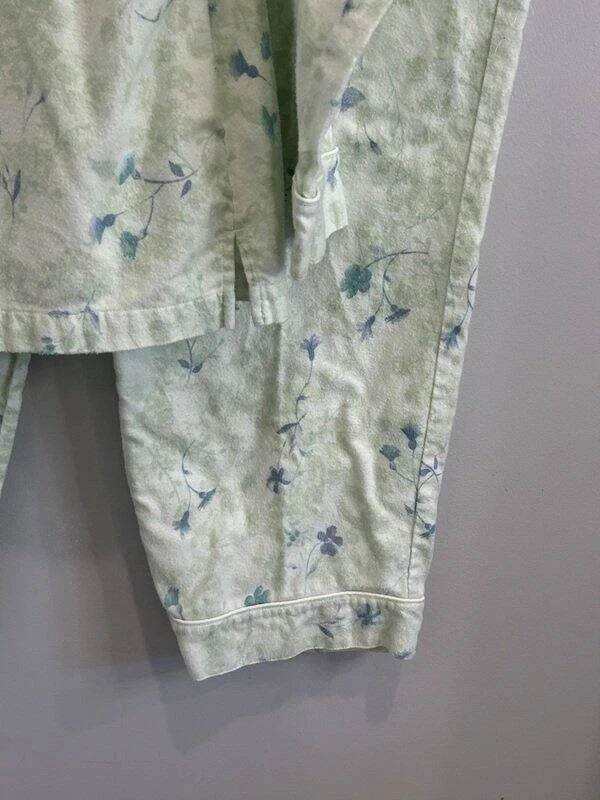 LL Bean Algodón Franela Pijama Botón Top Pantalones Verde Azul Floral Pequeño XL Foto 4 de 4