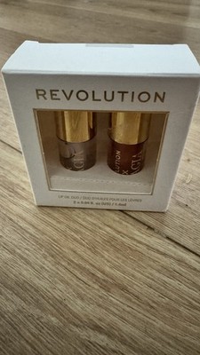 Revolution Lippenöl Duo Gloss Schatten Sonnenbrand und Dominicana Glow brandneu versiegelt