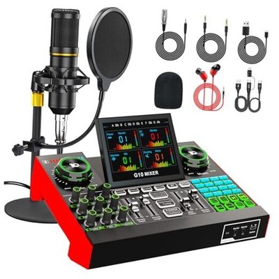 Podcast Microphone Bundle with Live Sound Card Audio Mixer, Podcast G10+MIC