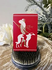 Vintage Art Deco Playing Card,  Women With Dog, Red Deco, Trade Card, Swap Card