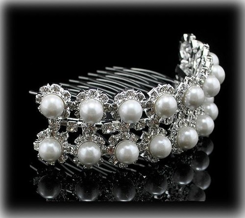 Haarkammn Tiara Haircomb Bridal jewelery Diadem Brautschmuck Strass silberfarbee - Bild 7 von 17