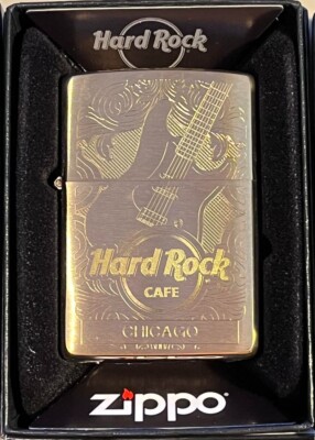 Hard Rock Cafe CHICAGO 2019 Gold Etched Guitar ZIPPO Lighter New