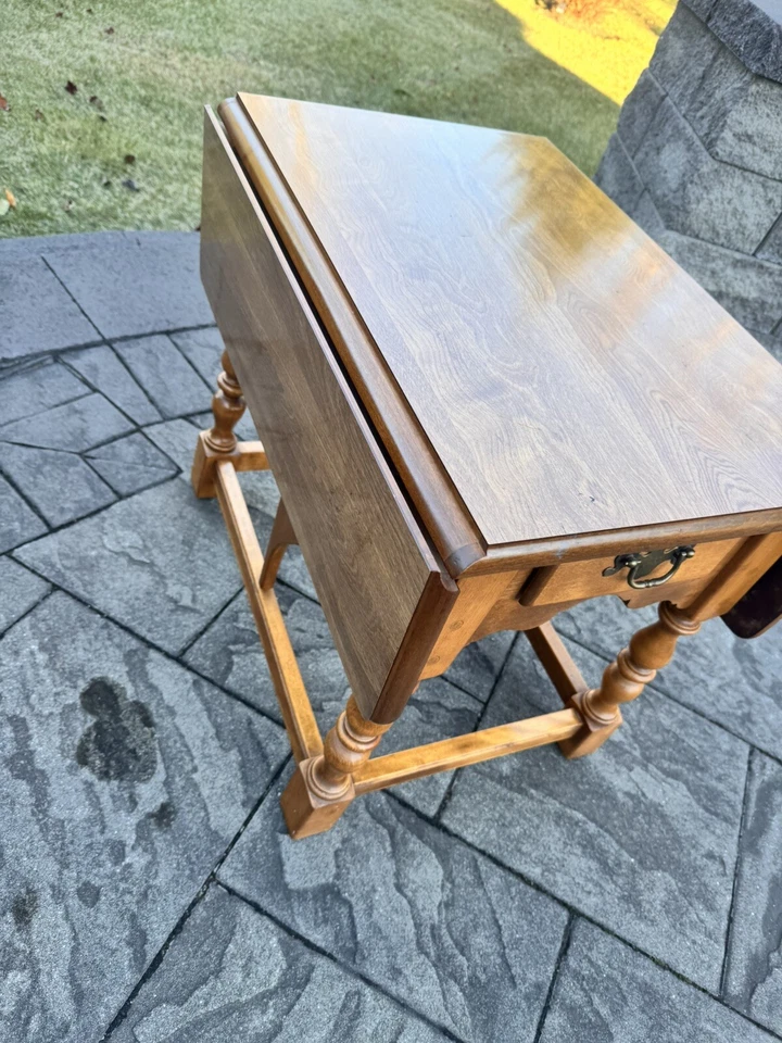 Vintage Ethan Allen Nutmeg Maple Drop Leaf Table with Drawer L34.5xW27xH24.5” - Image 4 of 4