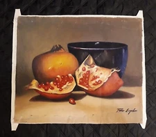 Impressionism original Still life oil painting, Pomegranates, signed, 16.5X19.75