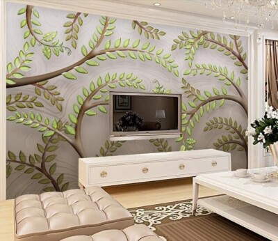 3D Green Branches ZHUA2344 Wallpaper Wall Murals Removable Self-adhesive Ann 24