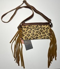 NWT American Darling Leopard Cowhide w/Fringe Bag Crossbody Purse