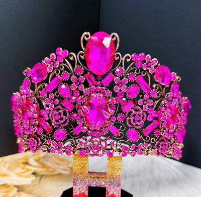 Vintage Handmade Crown, Fuchsia Crystal Crown, Victorian Tiara, Copper Crown Vintage Handmade Crown, Fuchsia Crystal Crown, Victorian  main image 3