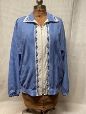 Koret Francisca Womens Vintage Seersucker High Neck Jacket Blue Gingham Size Med