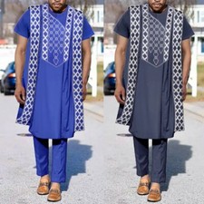 Agbada 3-piece Dashiki African Robe - Embroidery Shirt Pants Suit Set for Men