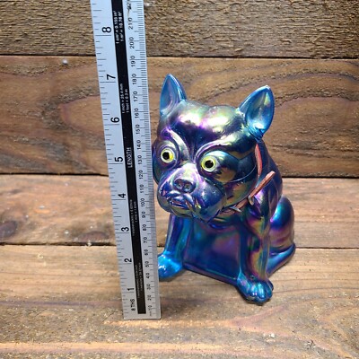 Rare Westmoreland Turquoise Blue Iridescent Carnival Glass Bulldog