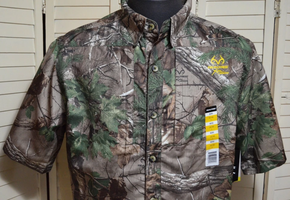 Real tree Camo Hunting Guide Shirt Mens Lg 42-44 Short Sleeve Button Front NEW - Image 3 of 4