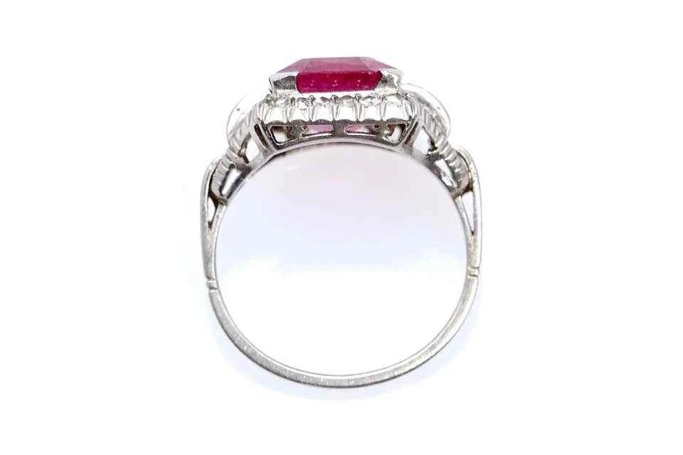 Fine Emerald Cut Burma Pink 7.63CT Ruby With Old Mine Cut CZ Classic Women Ring - Image 3 of 4