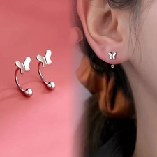 Women Girl 925 Sterling Silver BUTTERFLY Ball Screw Back Stud Earrings Gift PE40