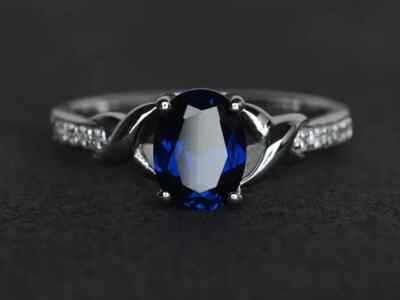 Women's Wedding Ring 14K White Gold Plated 925 Silver Oval Lab Created Sapphire