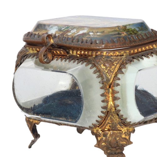 Antica scatola gioielli francese Ormolu dorata bara vetro smussato souvenir STRADA - Foto 13 di 13