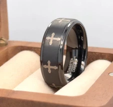 Black Tungsten Engagement Ring Multiple Cross Rings Custom Engraved Band
