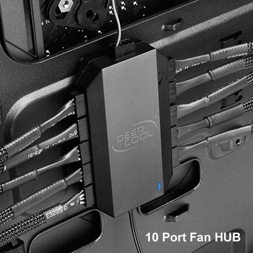 FH-10 10 Ports Fan HUB 3Pin/4Pin PWM Splitter Adapter 12V SATA Power Supply UK - Afbeelding 3 van 6