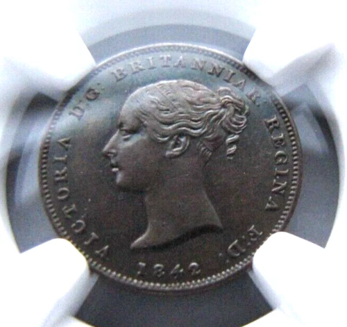 Gibraltar KM1 Half Quart 1842 NGC Proof details (cleaned). Extremely rare.