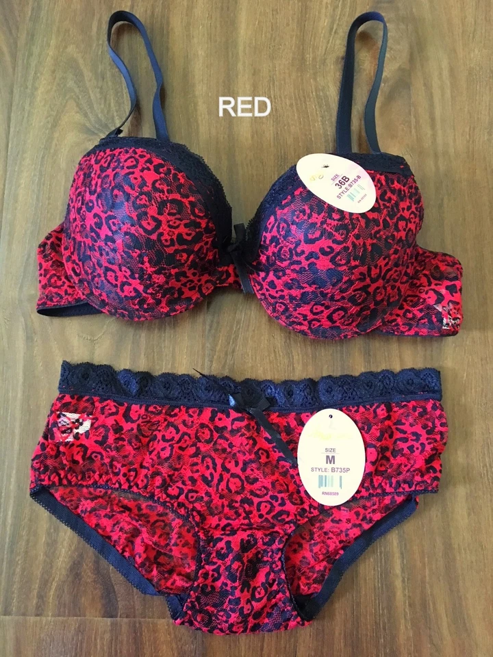 JUEGO DE LENCERÍA DE ENCAJE DE LEOPARDO COPA B & C Conjunto de sujetador y bragas con estampado animal para mujer B735 Foto 4 de 4
