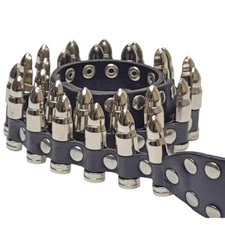 Studded Faux Leather Bullet Belt Adjustable Buckle Closure Black BELT102