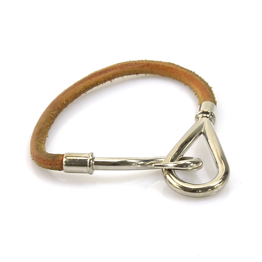 Auth HERMES Jumbo Bracelet Brown/Silver Leather/Metal - e55803i