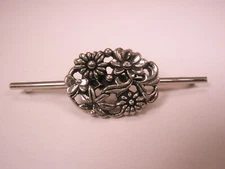 2-1/4" Floral Design, Silver Tone Vintage Collar Bar L131