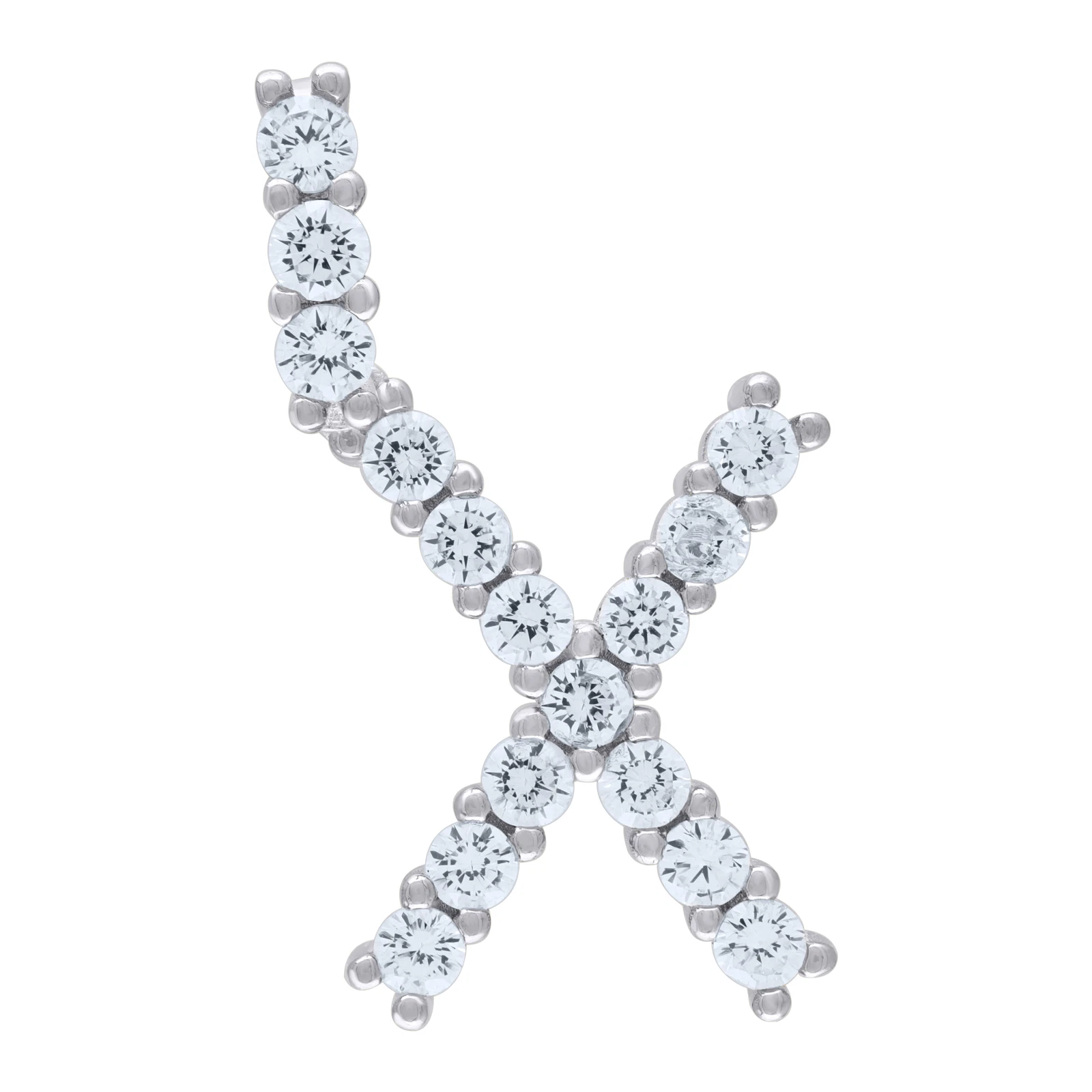 .925 Sterling Silver CZ Initial X Small Pendant Unisex Rhodiumed 30mm Charm