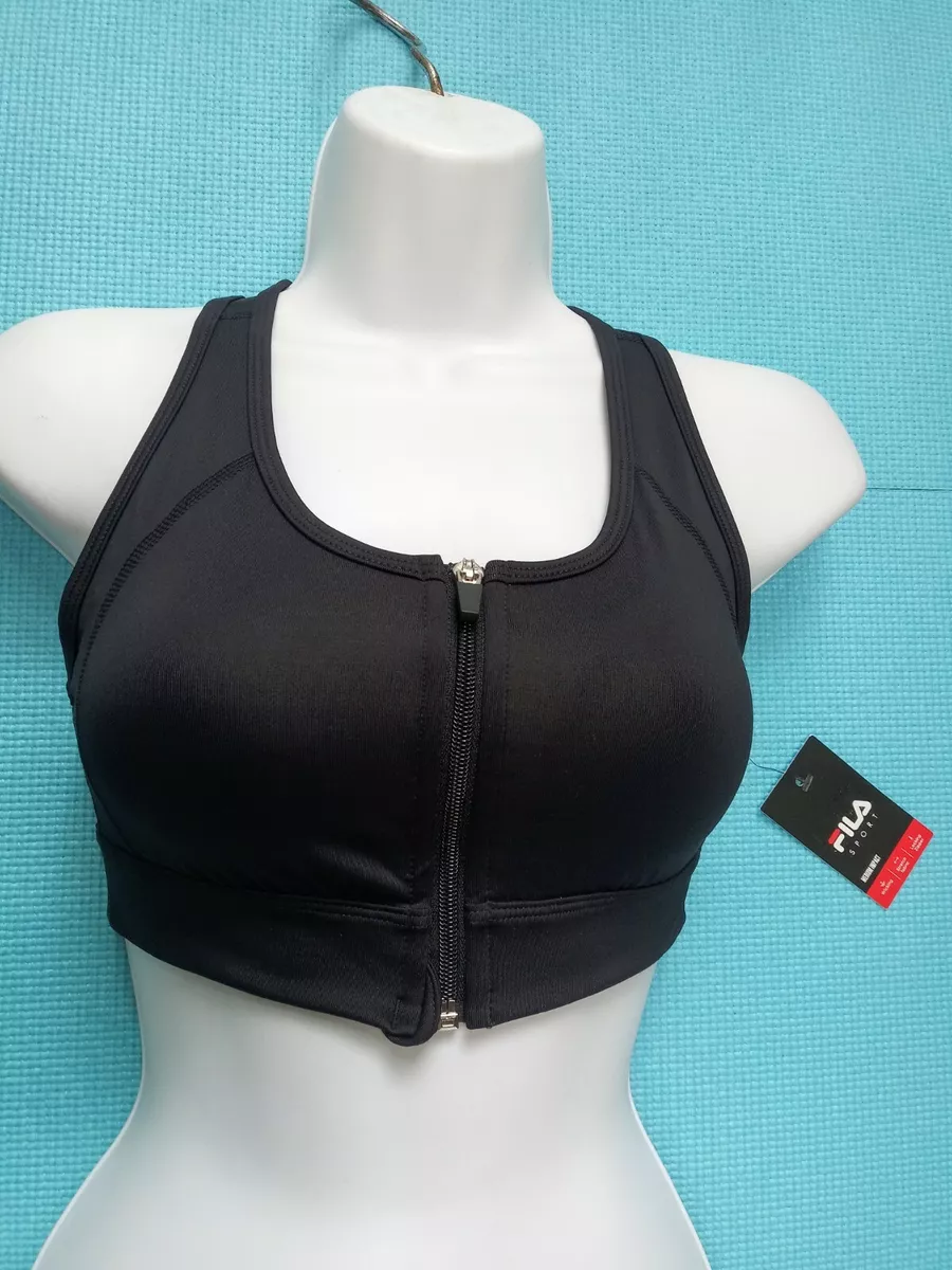 Fila Sport Racer Back Women's Activewear Sports Bra Zip Front - Black - XS