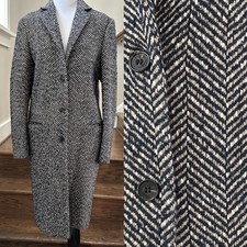 Gianni Feraud Wool Coat Designed In Italy Navy Herringbone Wool Blend Size 8