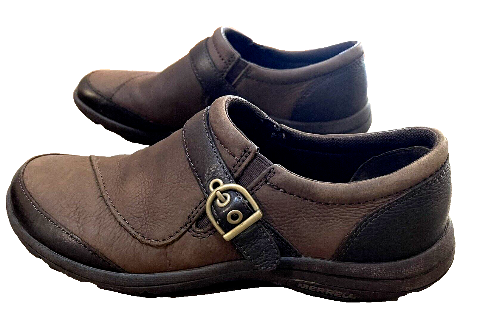 Mocassini Merrell 38 Dassie fibbia J42590 Char pelle marrone scarpe donna 7 5