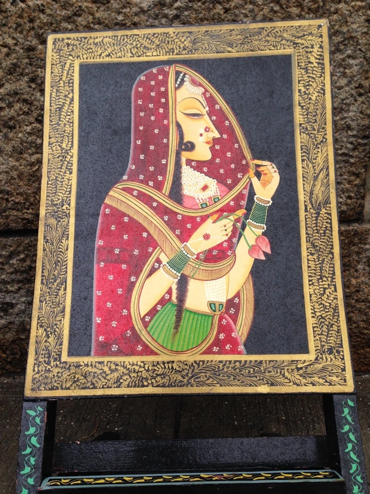 INDIA Artesanal/Pintada Decorativa Precioso Arte Madera Silla Plegable/Chaise Foto 4 de 4