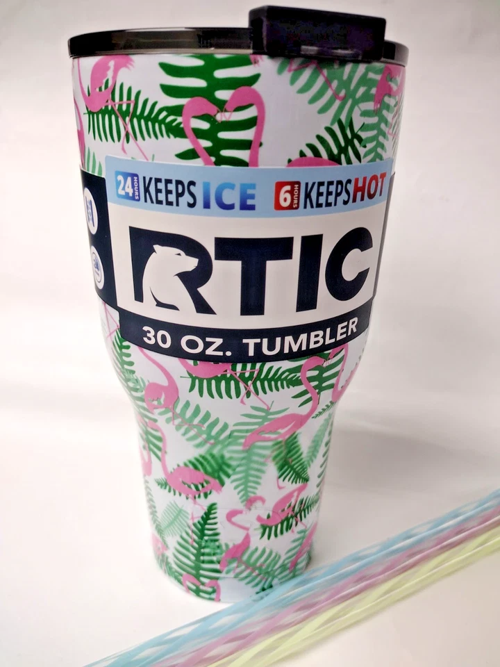 RTIC  Tropical Travel Stainless Steel Vacuum Tumbler  30oz + 3 New  Straws - Image 4 of 4